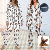 Custom Dog Face Cotton&Satin Women's Pajama Set Personalized White Long Sleeve Pajamas