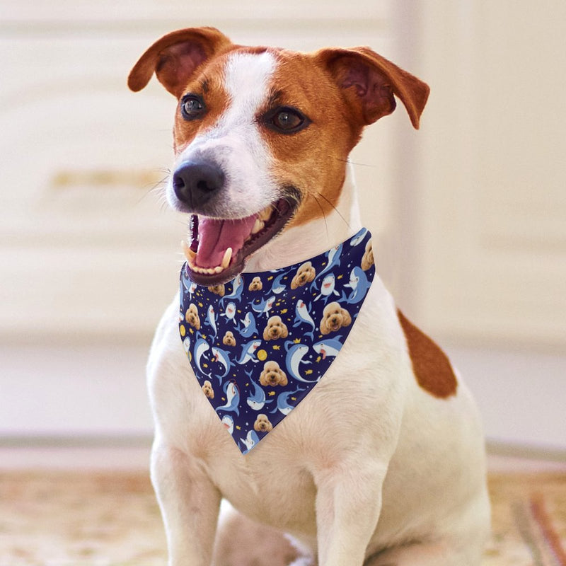 Custom Kid's Pajama Pants Personalized Face Little Shark Pajama Pants&Dog Bandana