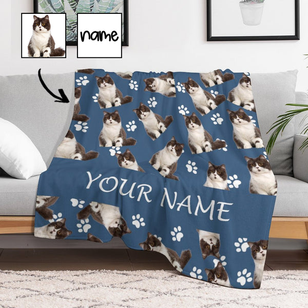 Personalized Flannel Fleece Pet Photo&Name Blue Blankets