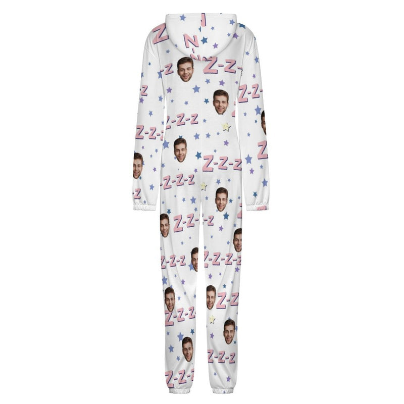 Custom Face Couple Onesie Jumpsuit Personalized White Unisex One Piece Pajama Loungewear