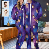 Custom Face Couple Onesie Jumpsuit Personalized Starry Sky Unisex One Piece Pajama Loungewear