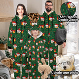 Custom Flannel Fleece Christmas Onesie Personalized Green Family Mathching Face Christmas Onesie Loungewear
