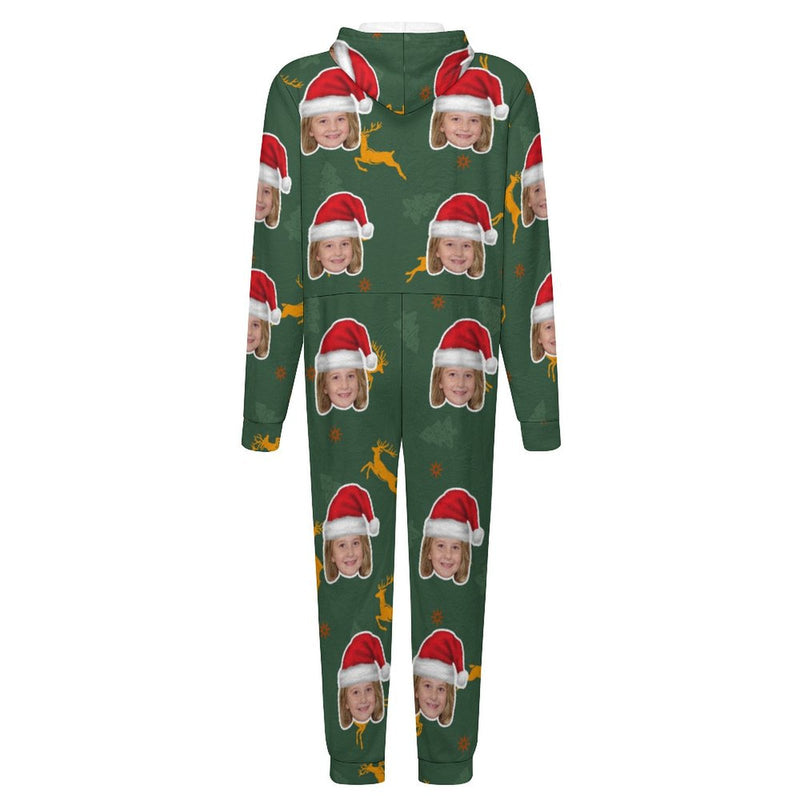 Flannel Fleece Custom Face Christmas Pajama Onesie Loungewear Set For Adult&Kids