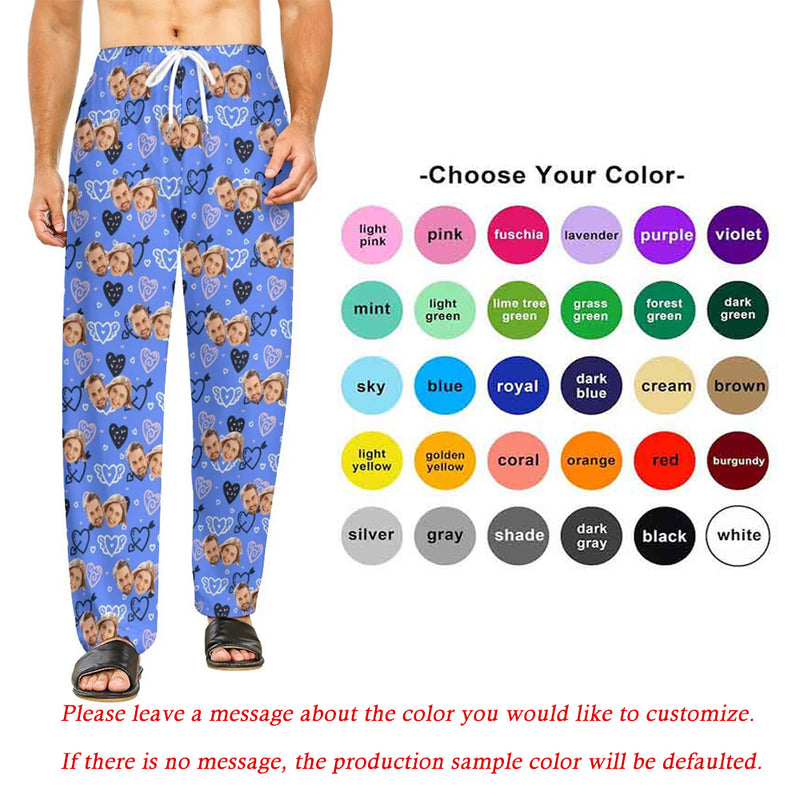 Custom Couple Unisex Pajama Pants Personalized Face Up to 30 Colors Pajama Pants