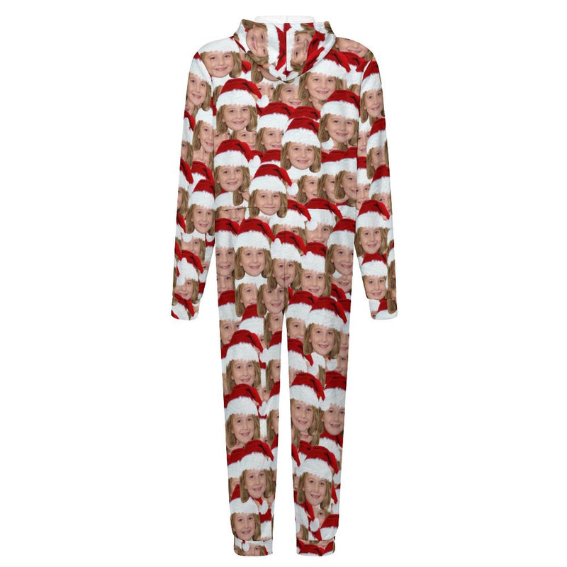 Flannel Fleece Custom Face Christmas Pajama Onesie Loungewear Set For Adult&Kids