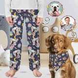 Custom Kid's Pajama Pants Personalized Face Moon Night Pajama Pants&Dog Bandana