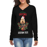 Custom Photo&Text Women's V Neck Sweater&Men's Crew Neck Sweater Merry Christmas Black Couple Sweaters