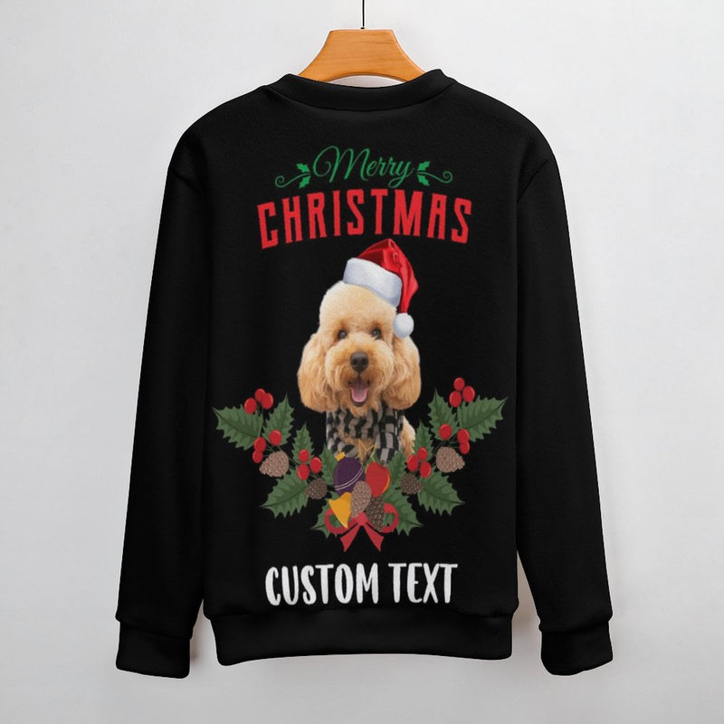 Custom Photo&Text Women's V Neck Sweater&Men's Crew Neck Sweater Merry Christmas Black Couple Sweaters