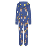 Custom Face Couple Onesie Jumpsuit Personalized Blue Unisex One Piece Pajama Loungewear