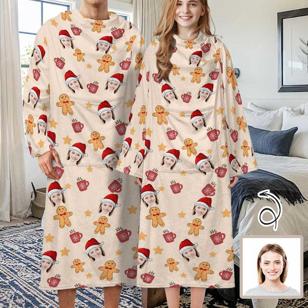 Personalized Face Christmas Cookie Man Blanket Robe Loungewear