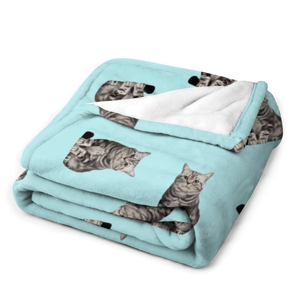 Custom Face Pajamas Set&Blanket Personalized Women's Face Long Sleeved Pajamas Blue Sleepwear