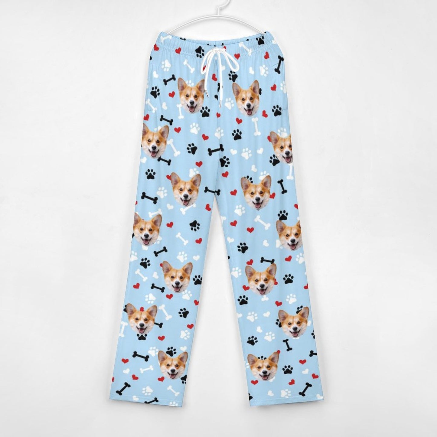 Personalized Unisex Pajama Pants Custom Face Bones Background Pants For Couples