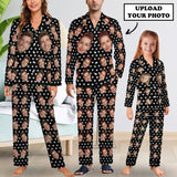 Custom Face Pajamas Set Personalized Black Family Matching Long Sleeve Button Pajama Set