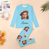 Custom Face Crew Neck Long Sleeve Pajama Sets Personalized Face&Name Sleepwear For Family