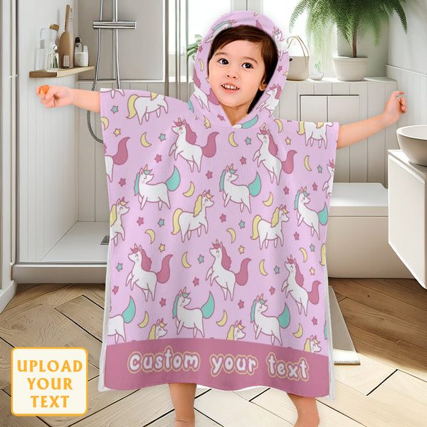 Custom Text Children's Pink Bath Towel With Hood Personalized Towel For Kids