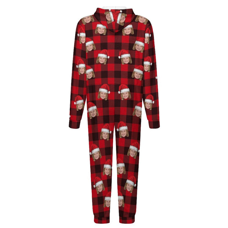 Flannel Fleece Custom Face Christmas Pajama Onesie Loungewear Set For Adult&Kids