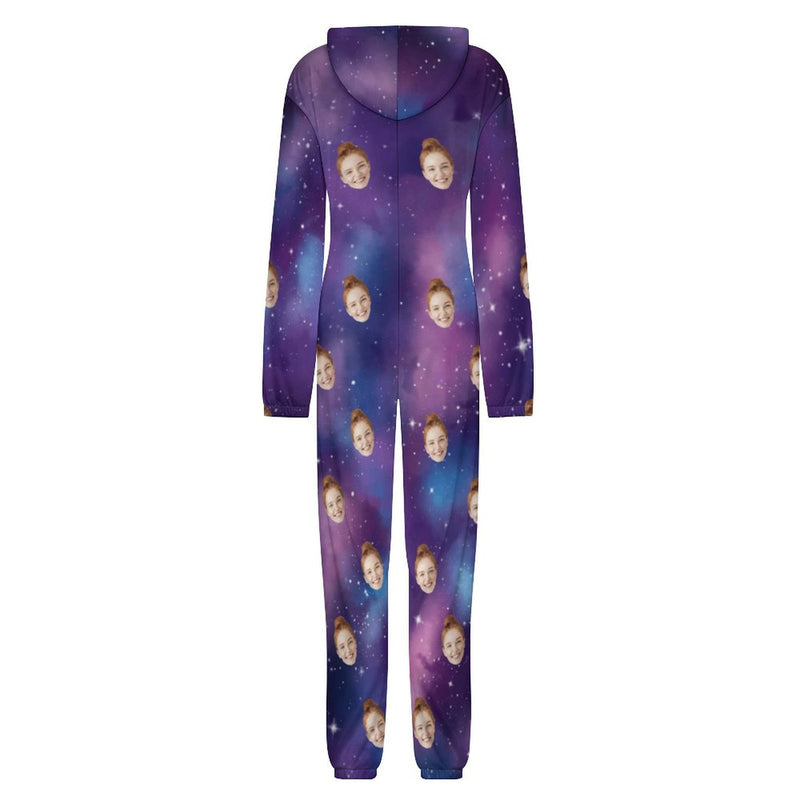 Custom Face Couple Onesie Jumpsuit Personalized Starry Sky Unisex One Piece Pajama Loungewear