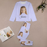 Custom Face Crew Neck Long Sleeve Pajama Sets Personalized Face&Name Sleepwear For Family