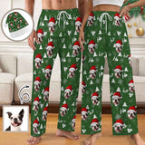 Personalized Men&Women Pajama Pants&Christmas Hat Custom Face Ho Green Pants For Christmas Party