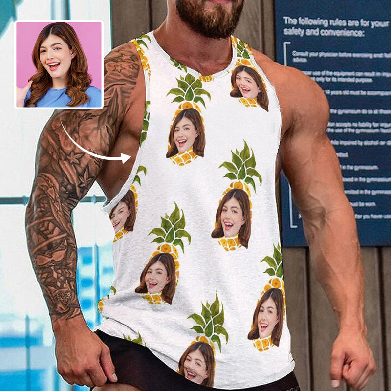 Custom Face Pineapple White Tank Tops Personalized Photo Men's Tank Top T-shirt