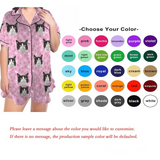 Custom Pet Face Satin Pajamas Set Dog&Bone Women's V-Neck Short Pajama Set