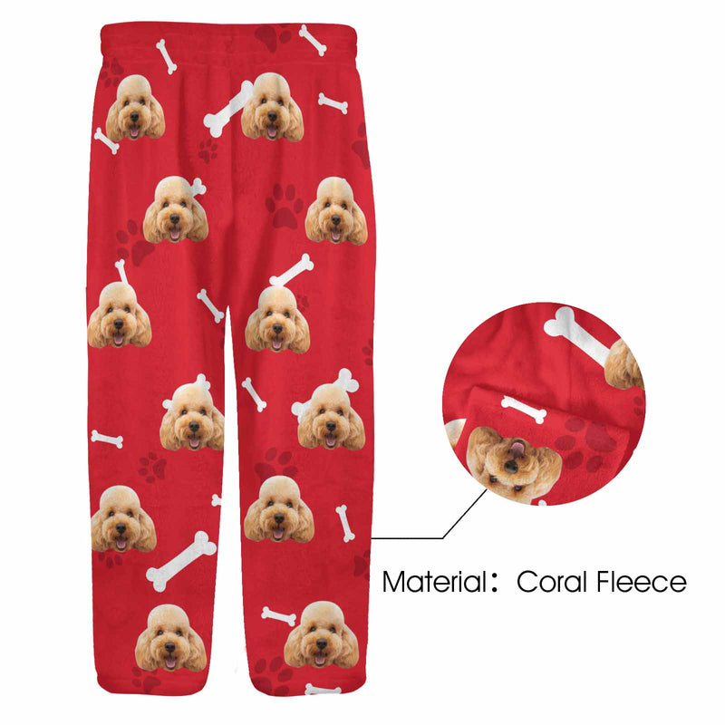 Coral Fleece Pajama Pants Custom Face Dog Bones Pants