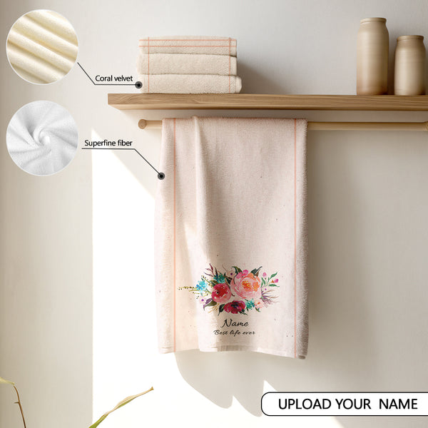 Personalized Name Flowers Towel Soft Superfine Fiber Towel&Coral Fleece Towel