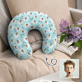 Custom Face Light Blue U-shaped Pillow