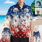 Custom Face Men's Shirt&Pet Shirt Personalized Face Blue&Red Hawaiian Shirt&Pet Shirt For Pet Lovers