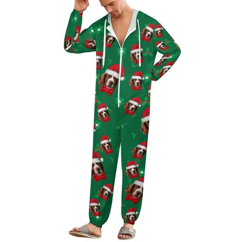 Custom Face Couple Christmas Onesie Jumpsuit Personalized Unisex One Piece Pajama Loungewear