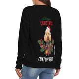 Custom Photo&Text Women's V Neck Sweater&Men's Crew Neck Sweater Merry Christmas Black Couple Sweaters