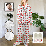 Custom Face Red Heart White Cotton Material&Plush Material Women's Tie Waist Pocket Long Pajama Sets&Slippers