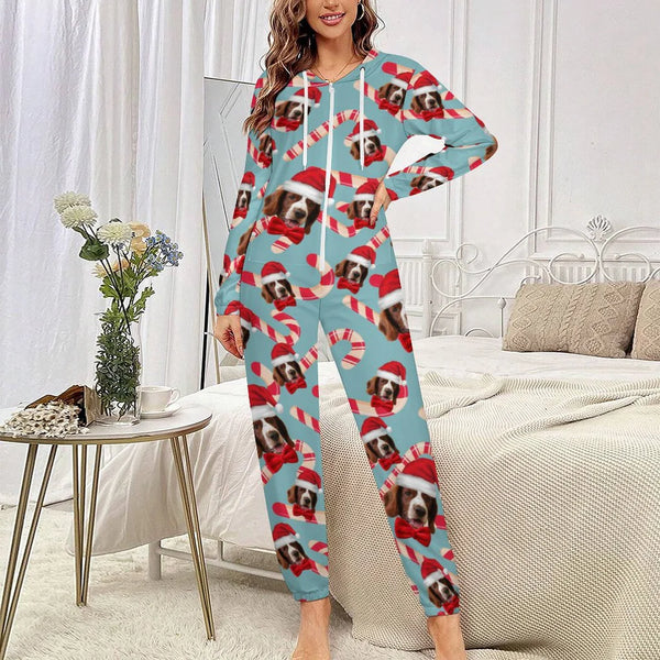 Custom Face Couple Christmas Onesie Jumpsuit Personalized Unisex One Piece Pajama Loungewear