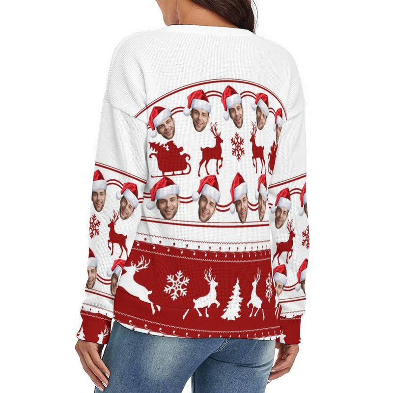 Custom Face Women's V Neck Sweater&Men's Crew Neck Sweater Christmas Couple Sweaters