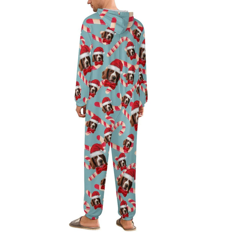 Custom Face Couple Christmas Onesie Jumpsuit Personalized Unisex One Piece Pajama Loungewear