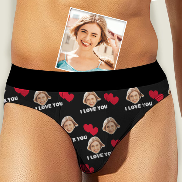 Custom Face Men's Mid Rise Briefs Love You Personalized Underwear for Men Best Gift For Husband or Boyfriend