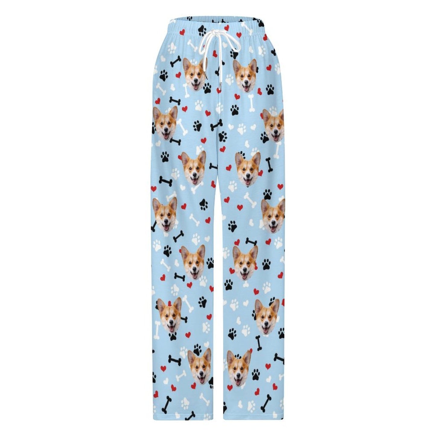 Personalized Unisex Pajama Pants Custom Face Bones Background Pants For Couples