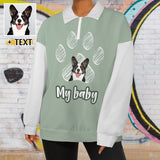 Custom Face Women's Hoodie Personalized Dog Face&Paw Half Zip Pullover Sweatshirt