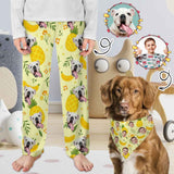 Custom Kid's Pajama Pants Personalized Face Pineapple Pajama Pants&Dog Bandana