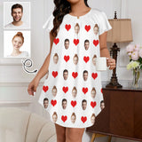 Custom Women's Flared Sleeves Pleated Pocket Nightdress Personalized Red Heart Face Nigntgown Pajamas