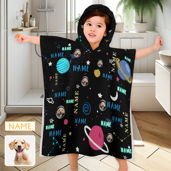 Custom Face&Name Children's Bath Towel With Hood Personalized Towel For Kids