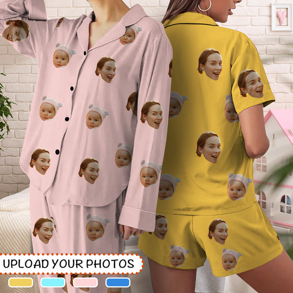 Custom Face Women's Pajama Set Personalized Face Long Sleeve&Short Sleeve Pajamas Set