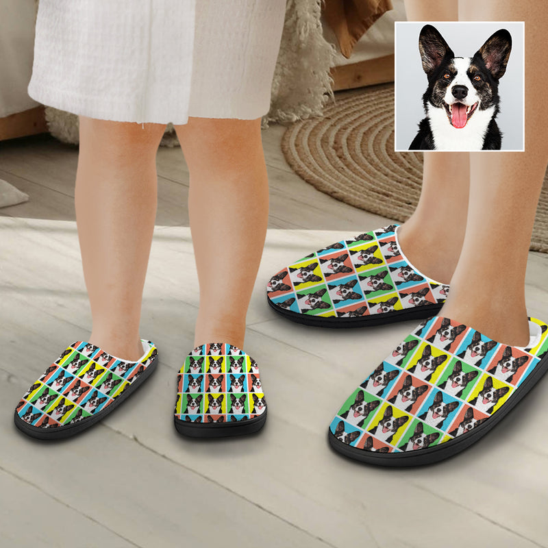 Personalized Photo In Colorful Plaid Cotton Slipper For Family