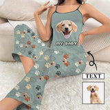 Custom Cami Top & Long Pants Pocket Pajama Sets Personalized Cute Pet Face&Text Women's Sleepwear