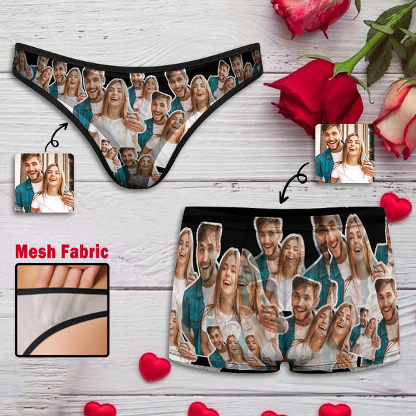 Custom Photo Mesh Thong Underwear Custom Mesh Couple Photo On Thong& Boxer Shorts for Women&Men