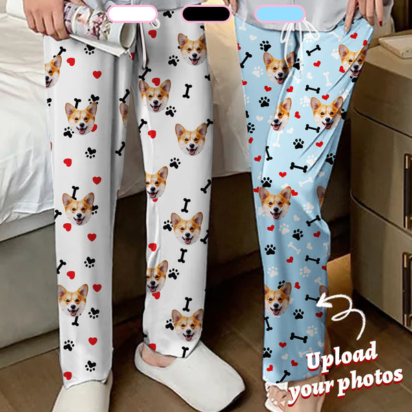 Personalized Unisex Pajama Pants Custom Face Bones Background Pants For Couples
