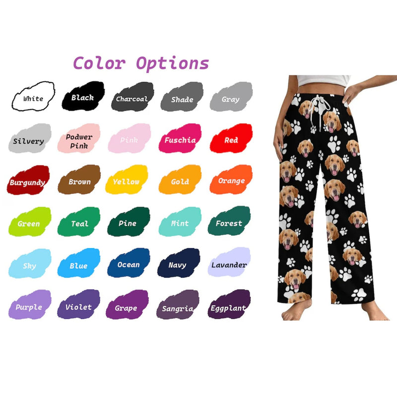 Custom Dog Paw Face Pajama Pants For Women&Men 30 Colors To Choose