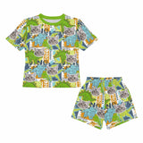 Custom Face 2-15Y Kids Pajama Set Personalized Dinosaur Photo Short Sleeve Pajama Nightwear