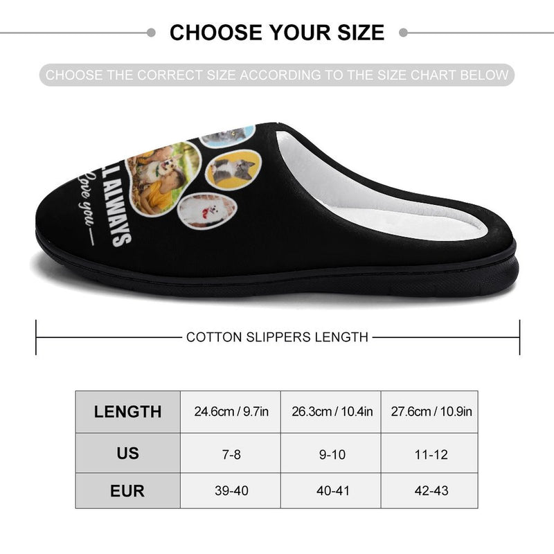 Personalized Photo Paw Black Cotton Slipper For Family