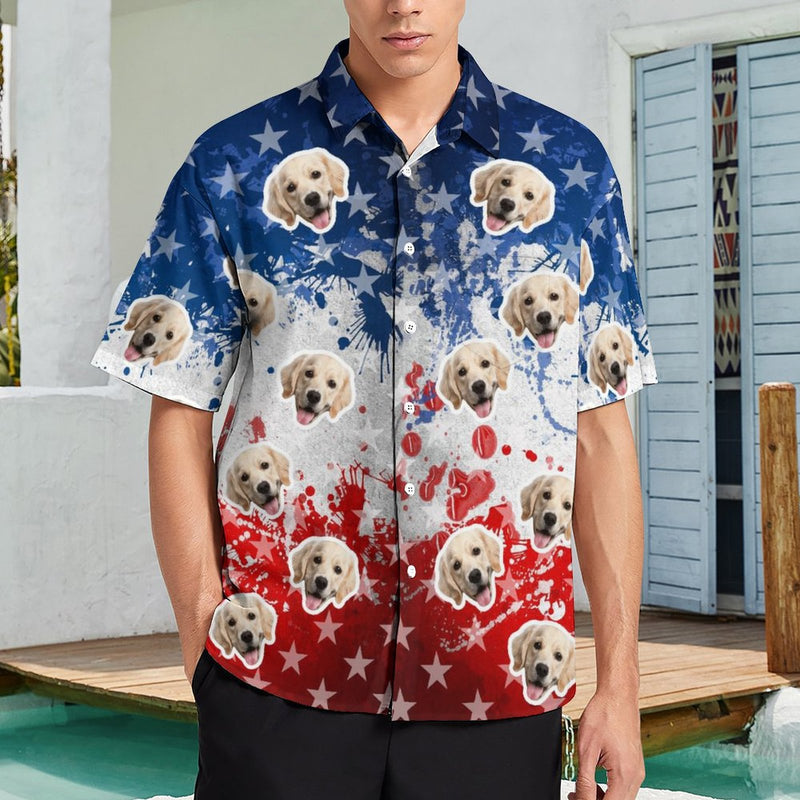 Custom Face Men's Shirt&Pet Shirt Personalized Face Blue&Red Hawaiian Shirt&Pet Shirt For Pet Lovers